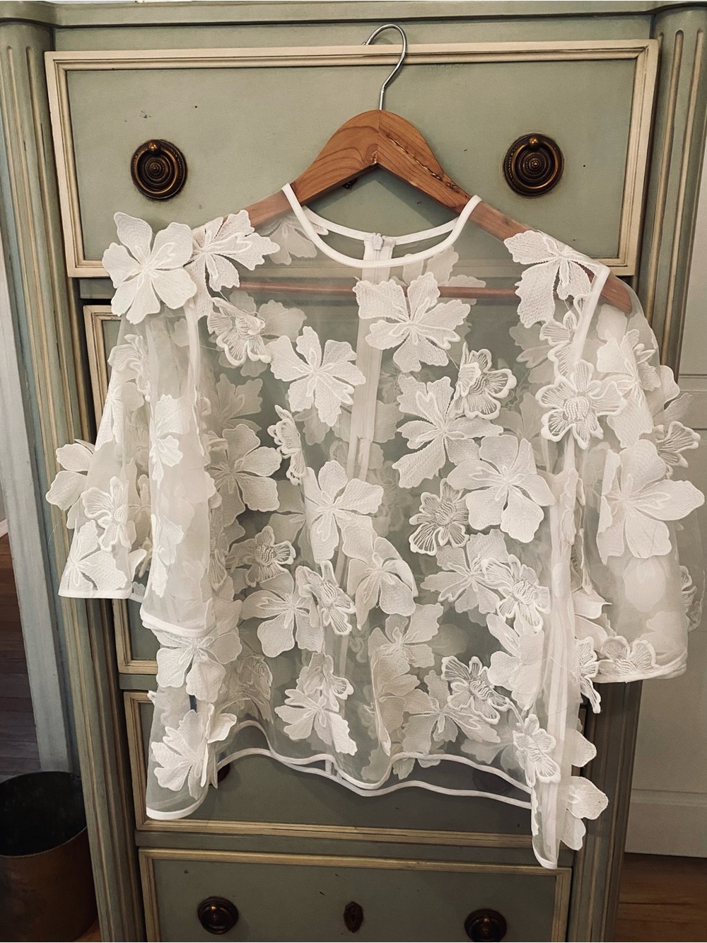 White Sheer Floral Appliquรฉ Blouse - Women's Elegant Top